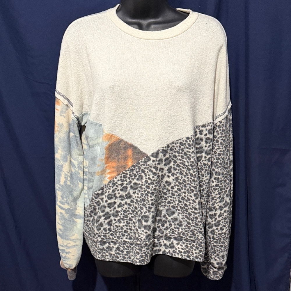 Leopard and Tie-Dye Patchwork Sweater